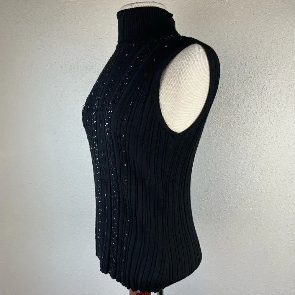 RQT Sleeveless Beaded Sweater Top Size Petite L EUC